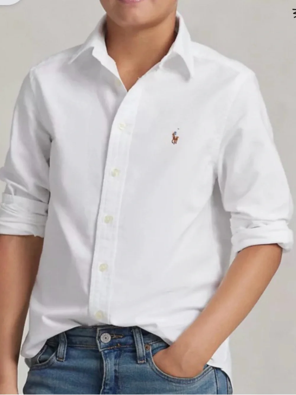 Ralph Lauren White Long-Sleeve Cotton Button-Down Shirt Pony Logo Size 7